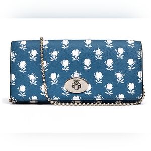 NWT Coach Badlands Blue Floral Removable Chain Slim Wallet